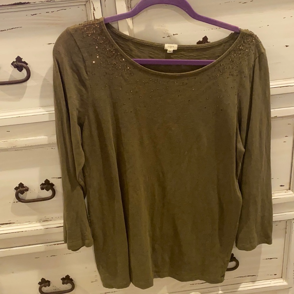 EUC 3/4 sleeve J.Crew top w/ sequins szL 100% cotton